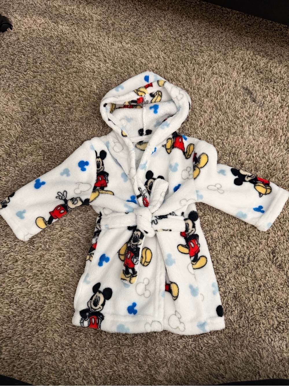 Kids White Mickey Mouse Hooded Robe - Plush Fleece Bathrobe